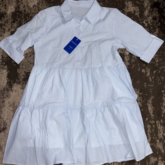 Chouyatou Dresses & Skirts - Blue Striped Women's Dress